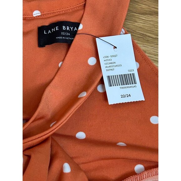 Lane Bryant Blouse Women 22/24 Orange White Polka Dots Twisted Halter-Neck NWT - Picture 3 of 5